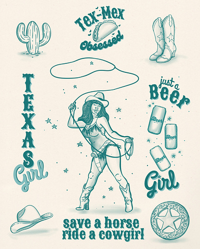 Just a Texas Girl branding design digital illustration logo retro vintage