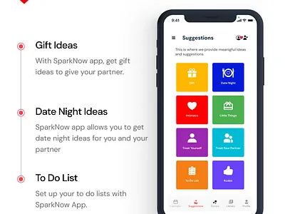 SparkNow Suggestion Screen app design minimal typography ui ux