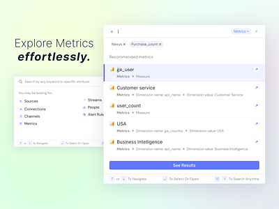 Omnisearch - Metric Exploration cards design navigation omni search omni search omnisearch search search bar user experience user interface