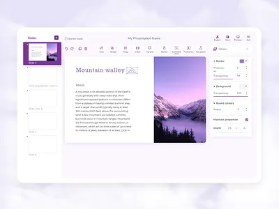 Presentation Maker app application design editor graphics graphics editor instinctools maker mountain presentation slide ui ux webdesign