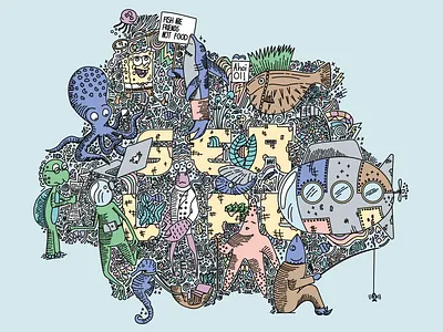 Sea Life Illustration art design graphic design hai illustration illustrator life lineart sea sea life sketchnote spongebob unterwasser vector vektor water