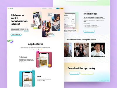 Social Collaboration App Website Design app flip cards gradient social app testimonial videos ui website