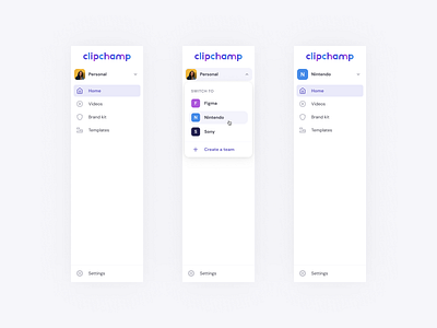 Sidebar clipchamp design home home page navigation product design sidebar ui workspace