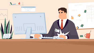 Office Manager angry art busy cartoon character computer confused design emotions graphic design hr illustration laptop man office people timeless work worker