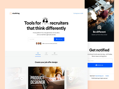 Nicehiring clean design illustration landing page recruiters signup tool typography ui ux web white