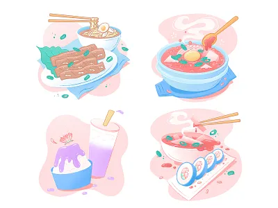 Korean Food Editorial Illustrations digital art editorial editorial illustrations food food illustrations illustration korean food magazine procreate restaurants spot illustration stew
