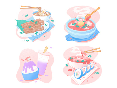 Korean Food Editorial Illustrations digital art editorial editorial illustrations food food illustrations illustration korean food magazine procreate restaurants spot illustration stew