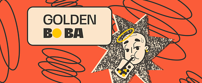 Golden Boba Cuppies banner boba branding bubble tea character character design design digital art digital design graphic design illustration logo packaging retro