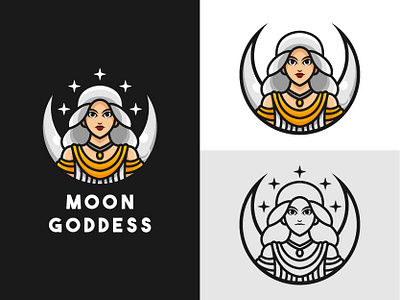 Moon Goddess Logo beautifull beauty branding crescent design elegant exclusive girl god goddess greek illustration logo mascot moon night old vector woman women