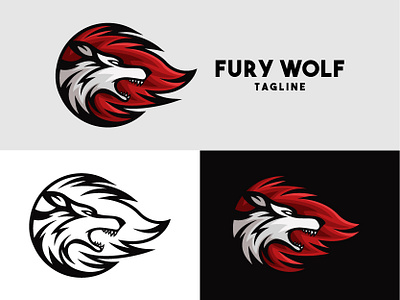 Fury Wolf Logo anger angry animal blaze blazing branding design exclusive face fire flame fury head hot illustration logo mad side vector wolf