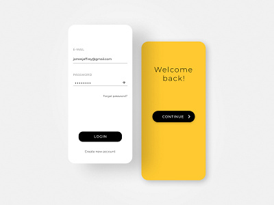 Login & Welcome screen app black black and white login mobile screen ui uxui welcome back yellow