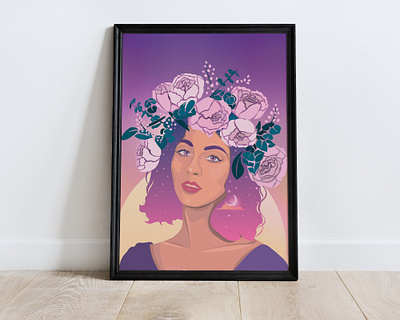 "Sun" art beautiful woman colorful art colorful illustration constellation dawn design digital wall art girl with flowers graphic design illustration pop art pop illustration postcard poster stars sun wall art wall art design young woman