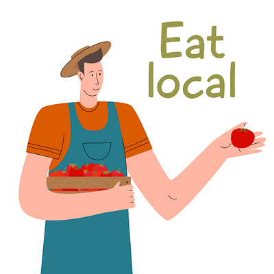 Young farmer with freshly tomato design eco farm farmer illustration lifestyle people vector vegetable