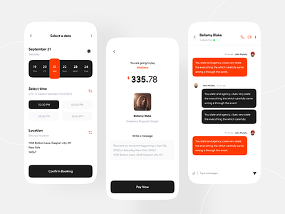 Musician Booking App akramhs app booking chat screen date select screen event event booking graphic design musician musician booking musician booking app pay screen ui ui design uiux uix ux ux design