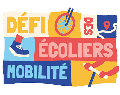 Défi des Ecoliers "Mobilité" - Proposition 1 bike branding colors design flat fun graphic graphic design illustration minimalist mobility modern move run school shoes territory vector