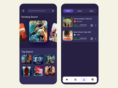 Entertainment App I Search & Download app design app ui dark app download entertainment entertainment app hybrid app mobile app design mobile ui design movie movie platform movies movies app ott product design search streaming app typography ui design ux design