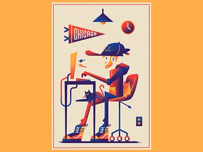A day in the life cat chicago gradient home illustration office poster vans