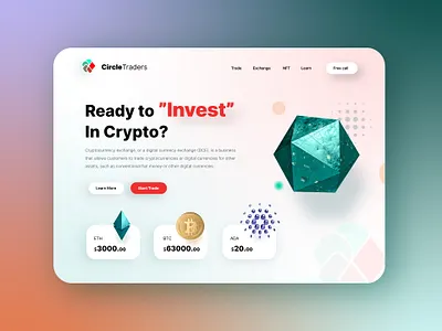 CryptoTrade 3d model banner bitcoin btc cardano crypto eth etherium exchange header landing page mining shadow trade