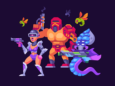 Bounce in Space 3 - enemies alien character cyborg flat game illustration space vector