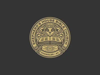 Shepherd’s House badge bible branding church design engraving etching illustration logo peter voth design responsive vector