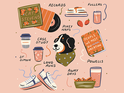 Weekend Things books coffee collage design dog hand drawn illustration illustrator long weekend people procreate shoes