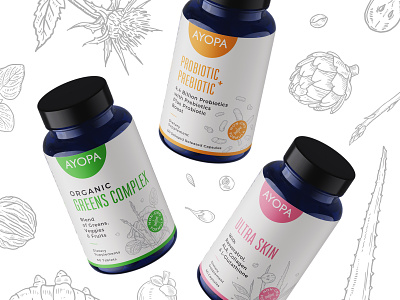 Illustrative labels for new serie of supplements branding design drawing graphic design illustration label organic plant supplement