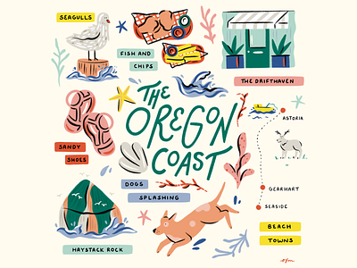 Oregon Coast beach coast collage design hand drawn illustration illustrator ocean oregon procreate sea
