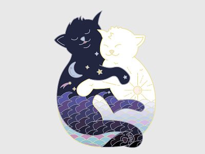 Gatos Sol e Lua cat illustration illustrator yin yang