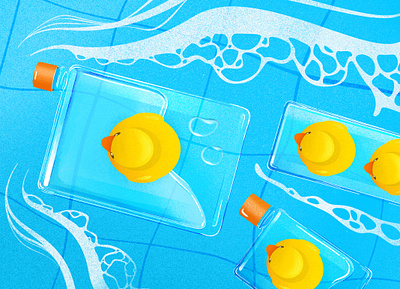 Ending single-use consumption with Memobottle blue branding challenge colorpalette design duck foam illustration illustrator memobottle pool procreate procreateapp rubber rubberduck vector