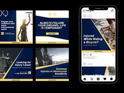 INJURY LAWYER INSTAGRAM TEMPLATES canva custom editiable instagram post social media desgins story