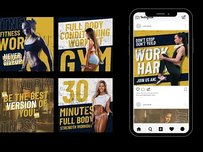 FITNESS INSTAGRAM TEMPLATES canva custom editiable instagram instagram post social media design