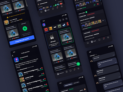 Steam item trader (Mobile) adobexd android app card dark dark theme dota game games ios item mobile steam steampunk theme trade trader ui ux video game