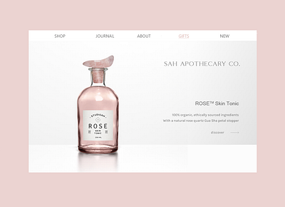 Rose Skin Tonic Landing Page bottle branding design glass label landing page organic packaging pink ui web design