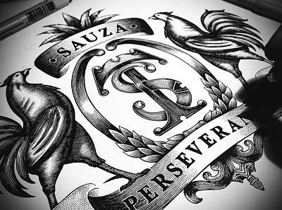 Sauza Tequila Logo Illustrated by Steven Noble artwork design engraving etching illustration line art logo scratchboard steven noble