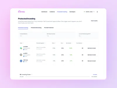 Protected Investing crypto defi design ethereum ui