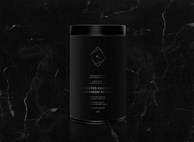 C. Activated Charcoal Powder Branding and Packaging 3d modelling adobe illustrator adobe photoshop black branding charcoal design gloss graphic design label leather lighting marble matte packaging spotlight