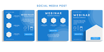 set webinar social media post template blue design abstract background banner blue branding business design flyer graphic graphic design illustration minimal online post poster promotion template vector webinar white