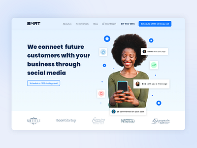 Hero section of landing page for SMRT design landing page sales funnel sales page ui ui design ux ux design web web design