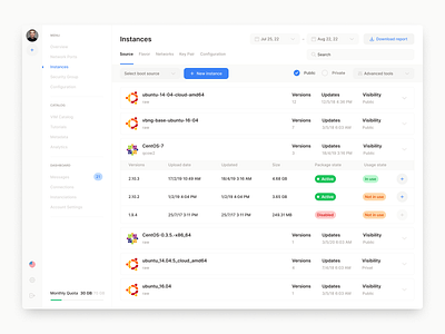 Instances Management dashboad management monitoring schedule table ui ui design web design