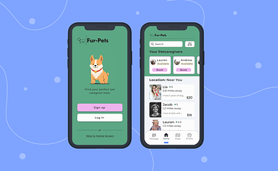 Fur-Pets: Dog Walking App app design ui ux