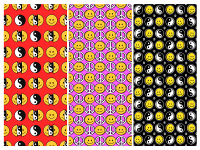 Smiley face patterns 90s cartoon emoji face hippie peace smiley yin yang