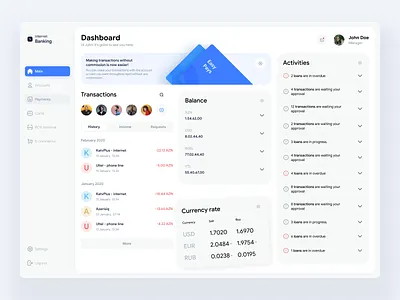 Internet banking dashboard concept design bank banking currency dashboard design digital internet internetbanking paymet product ui wallet web