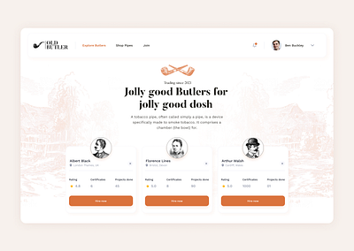 Old Butler / Personal UI Challenge (Part 2) branding butler cream design illustration logo orange search typography ui ux vector