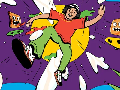 'Take it to 200' style frame 2d animation cereal cinnamon cinnamon toast crunch cuco digital dope falling illustration interview la milk music palm trees psychedelic skate skateboard space spotify vector