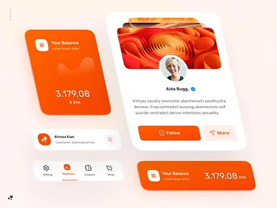 NFT Components app art balance best dribbble shots bottom navigation chart design dribbble eth ethereum finance manage money nft orange ui ux visual web