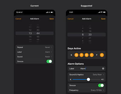 iOS Clock: Add Alarm UI ⏰ alarm app apple better design clock concept dark ios mobile mobile design sleep schedule ui ux