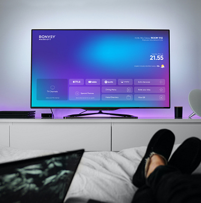 Hotel smart TV screen display UI solution. app design ui ux