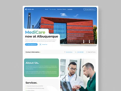 Healthcare - Hospital Webpage/Homepage branding design herosection hospitalwebsite landingpage roundedcorners ui uiux webpage websitedesign