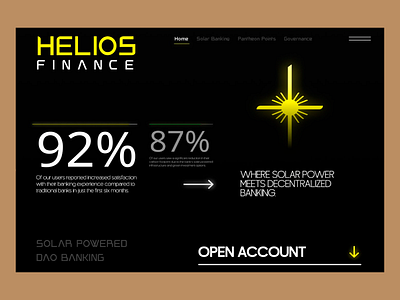 Helios Finance Website bank account banking innovation dark theme defi banking digital banking economy finance website fintech futuristic design green finance green investment innovative landing page solar banking sustainability sustainable future user interface uxui web design website