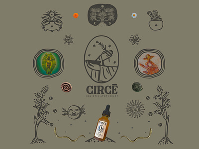 CIRCE artisan botanical branding classic design earth flower illustration land logo moon nature plants sacred snake spiral spiritual stars sun universe